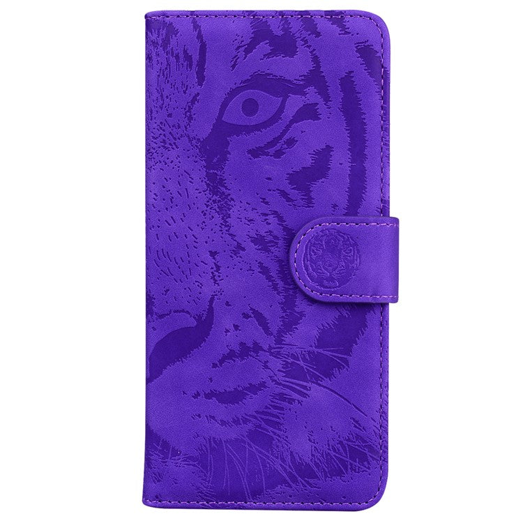 For Samsung Galaxy M35 5G Phone Case Leather Wallet Cover Tiger Imprint - Purple