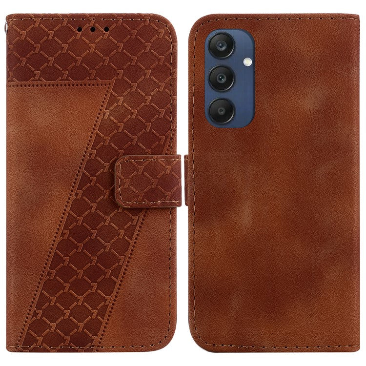 For Samsung Galaxy M35 5G Case 7-Shaped Pattern Imprint Leather Phone Cover - Brown