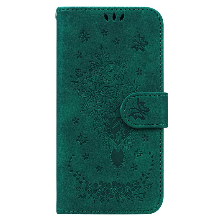 For Samsung Galaxy M35 5G Case Butterfly Flower Imprint PU Leather Wallet Phone Cover - Green