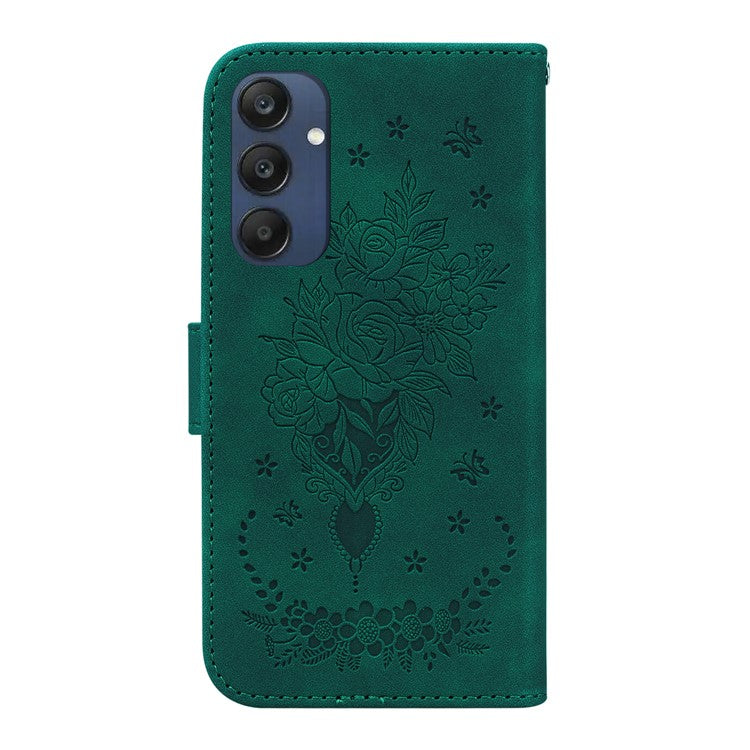 For Samsung Galaxy M35 5G Case Butterfly Flower Imprint PU Leather Wallet Phone Cover - Green