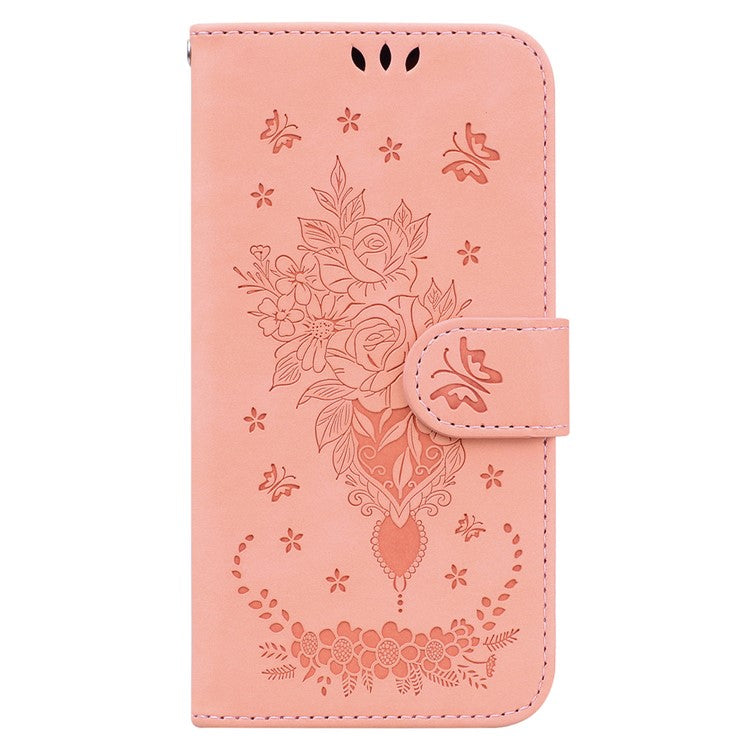 For Samsung Galaxy M35 5G Case Butterfly Flower Imprint PU Leather Wallet Phone Cover - Pink