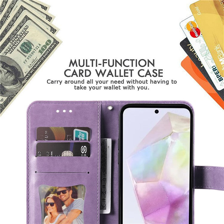 For Samsung Galaxy M35 5G Case Floral Pattern PU Leather Wallet Stand Phone Cover - Purple