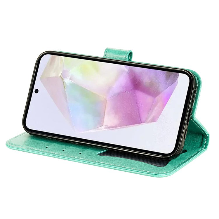 For Samsung Galaxy M35 5G Case Floral Pattern PU Leather Wallet Stand Phone Cover - Green