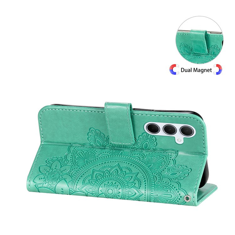 For Samsung Galaxy M35 5G Case Floral Pattern PU Leather Wallet Stand Phone Cover - Green