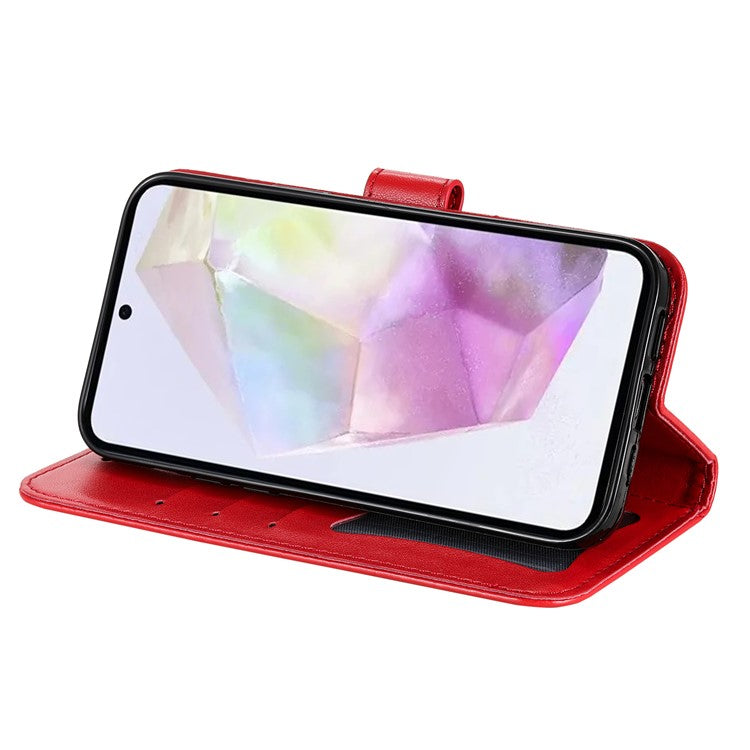 For Samsung Galaxy M35 5G Case Floral Pattern PU Leather Wallet Stand Phone Cover - Red
