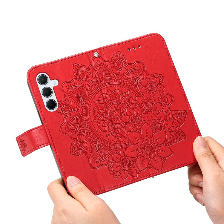 For Samsung Galaxy M35 5G Case Floral Pattern PU Leather Wallet Stand Phone Cover - Red