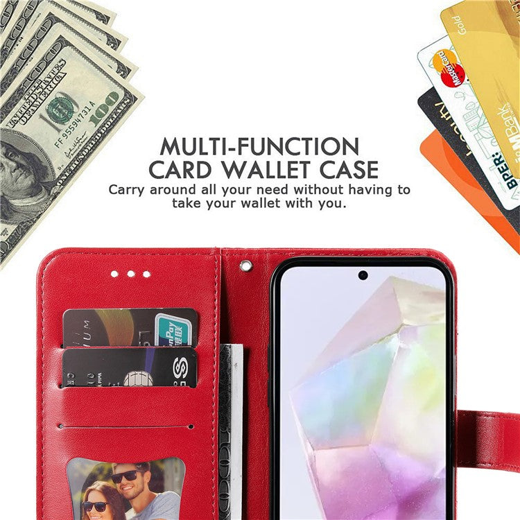 For Samsung Galaxy M35 5G Case Floral Pattern PU Leather Wallet Stand Phone Cover - Red