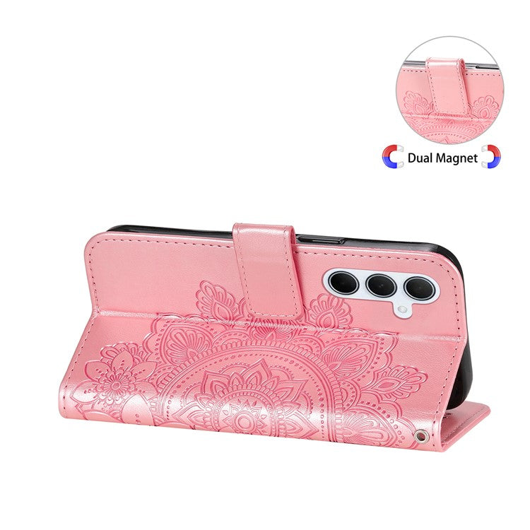 For Samsung Galaxy M35 5G Case Floral Pattern PU Leather Wallet Stand Phone Cover - Pink