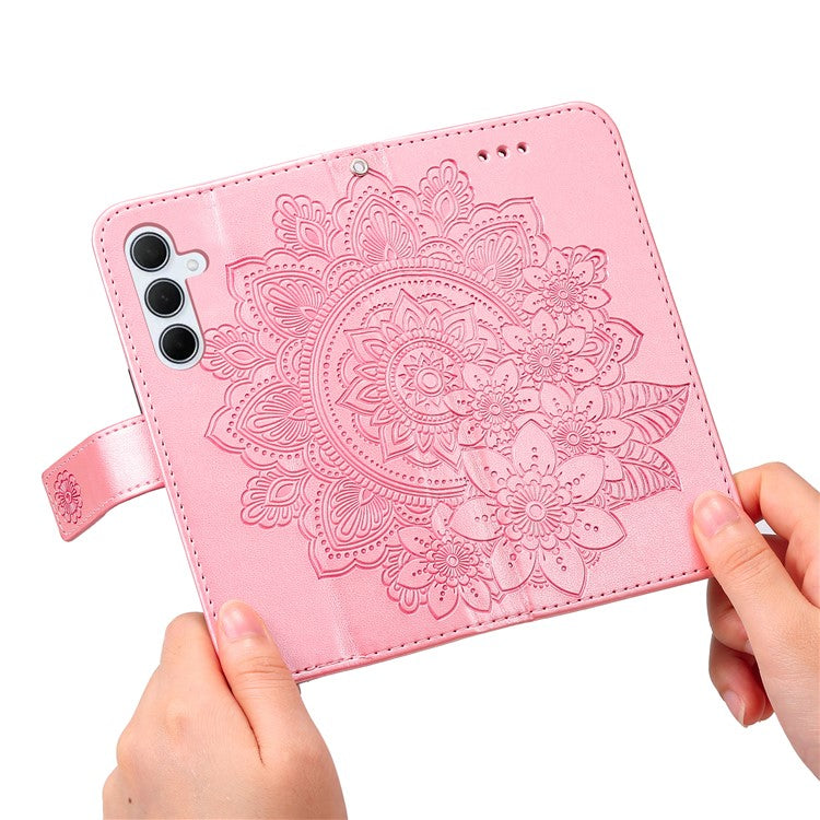 For Samsung Galaxy M35 5G Case Floral Pattern PU Leather Wallet Stand Phone Cover - Pink