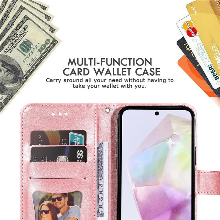 For Samsung Galaxy M35 5G Case Floral Pattern PU Leather Wallet Stand Phone Cover - Pink