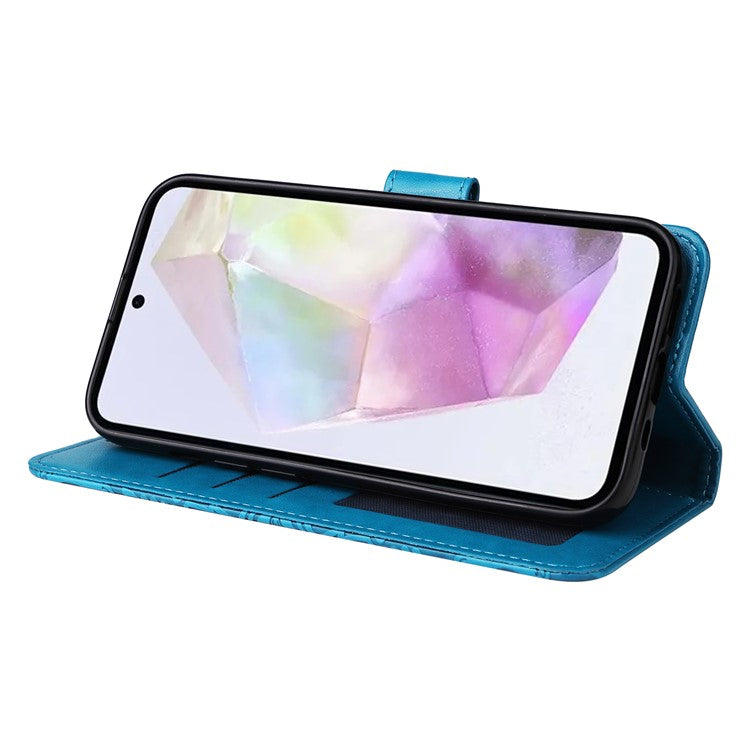 For Samsung Galaxy M35 5G Wallet Case PU Leather Sunflower Phone Cover Stand View - Blue