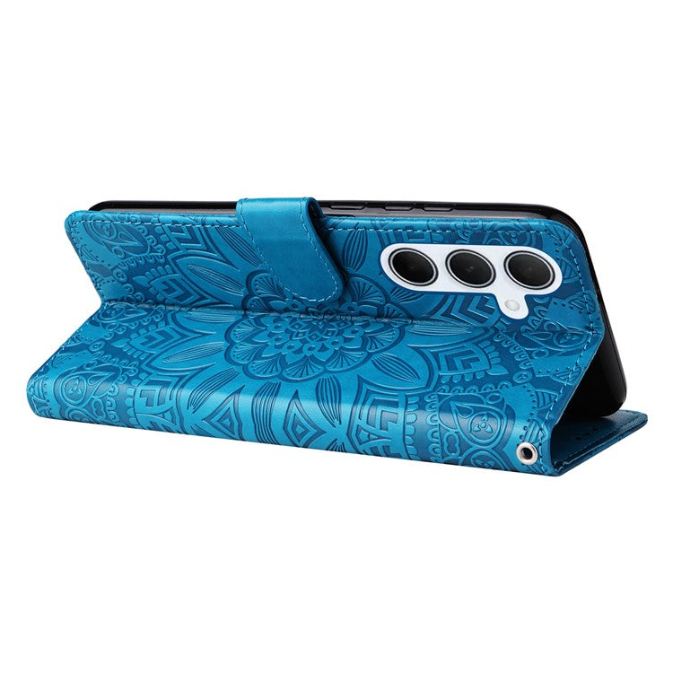 For Samsung Galaxy M35 5G Wallet Case PU Leather Sunflower Phone Cover Stand View - Blue