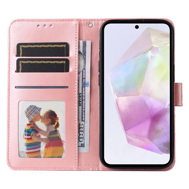 For Samsung Galaxy M35 5G Wallet Case PU Leather Sunflower Phone Cover Stand View - Pink