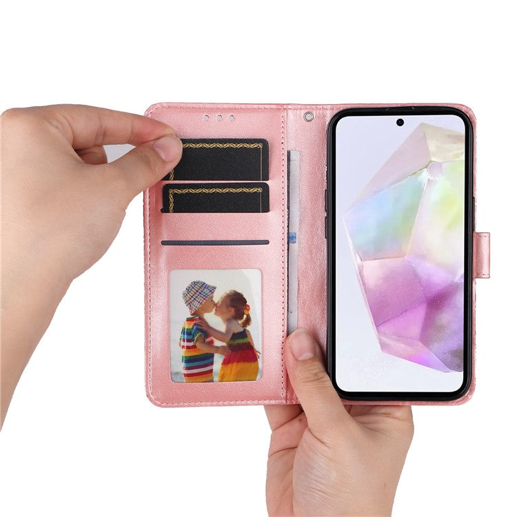 For Samsung Galaxy M35 5G Wallet Case PU Leather Sunflower Phone Cover Stand View - Pink