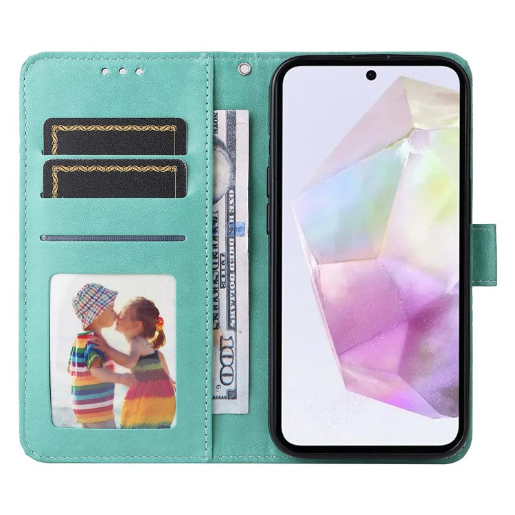 For Samsung Galaxy M35 5G Wallet Case PU Leather Sunflower Phone Cover Stand View - Green
