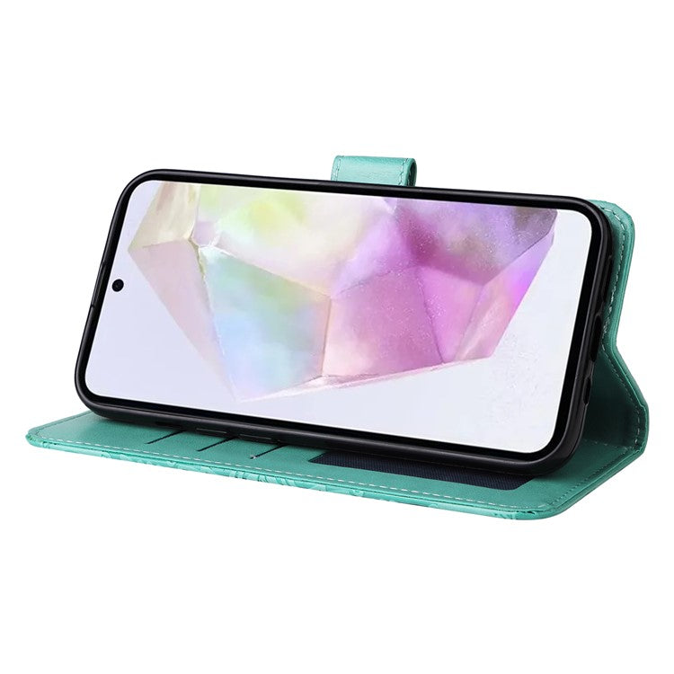 For Samsung Galaxy M35 5G Wallet Case PU Leather Sunflower Phone Cover Stand View - Green