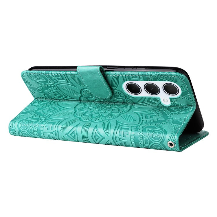 For Samsung Galaxy M35 5G Wallet Case PU Leather Sunflower Phone Cover Stand View - Green