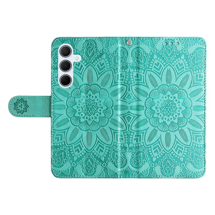 For Samsung Galaxy M35 5G Wallet Case PU Leather Sunflower Phone Cover Stand View - Green