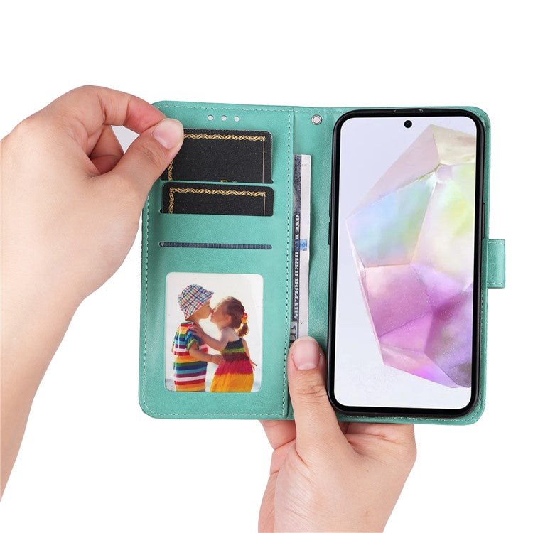 For Samsung Galaxy M35 5G Wallet Case PU Leather Sunflower Phone Cover Stand View - Green