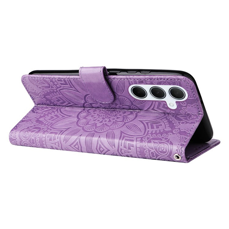 For Samsung Galaxy M35 5G Wallet Case PU Leather Sunflower Phone Cover Stand View - Purple