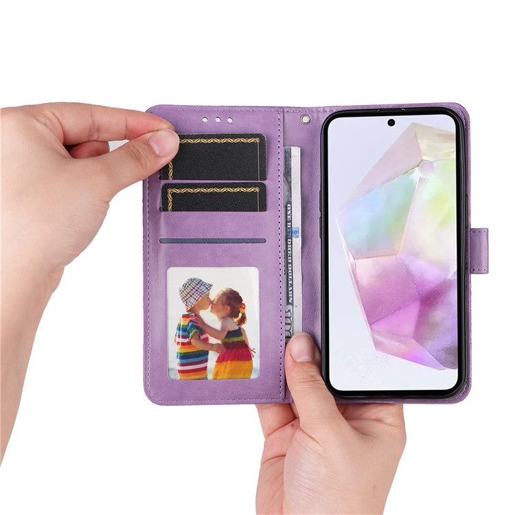 For Samsung Galaxy M35 5G Wallet Case PU Leather Sunflower Phone Cover Stand View - Purple