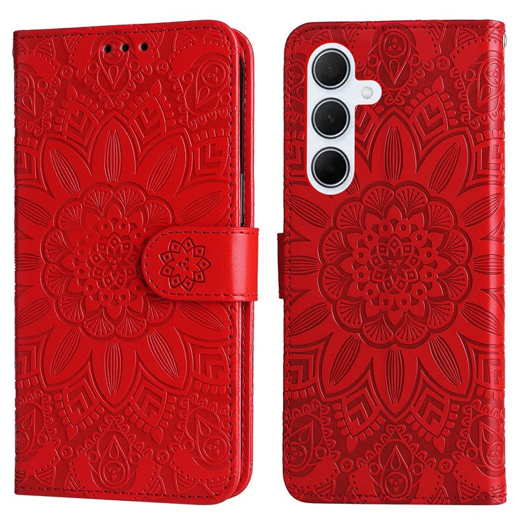 For Samsung Galaxy M35 5G Wallet Case PU Leather Sunflower Phone Cover Stand View - Red