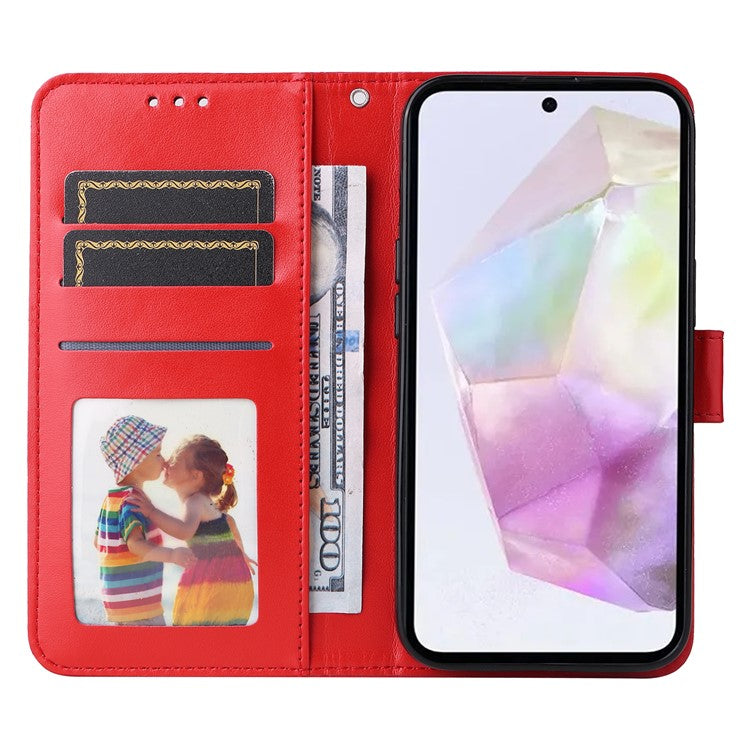 For Samsung Galaxy M35 5G Wallet Case PU Leather Sunflower Phone Cover Stand View - Red