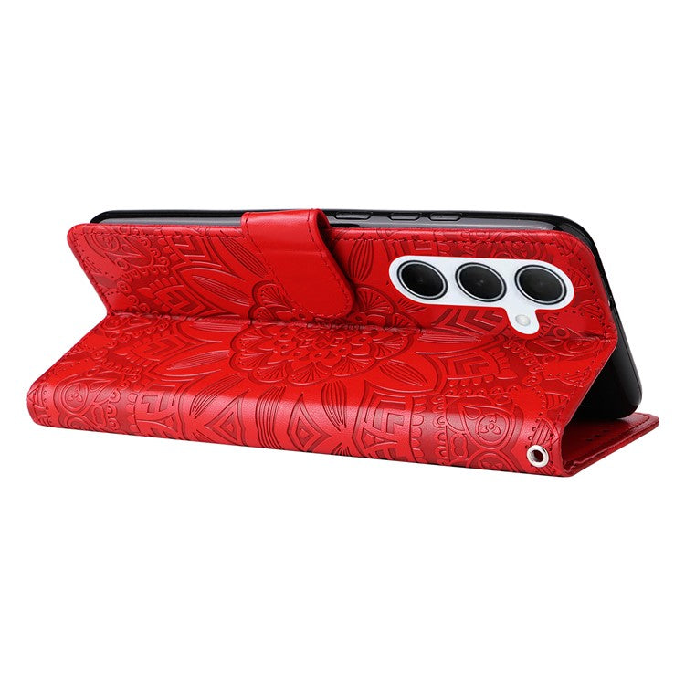 For Samsung Galaxy M35 5G Wallet Case PU Leather Sunflower Phone Cover Stand View - Red
