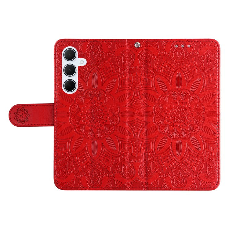 For Samsung Galaxy M35 5G Wallet Case PU Leather Sunflower Phone Cover Stand View - Red