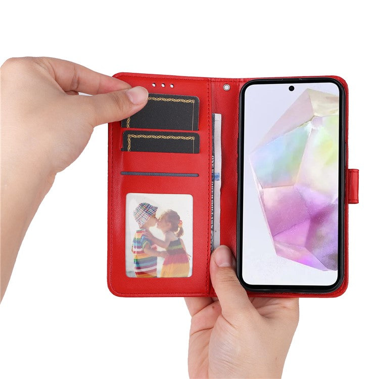 For Samsung Galaxy M35 5G Wallet Case PU Leather Sunflower Phone Cover Stand View - Red
