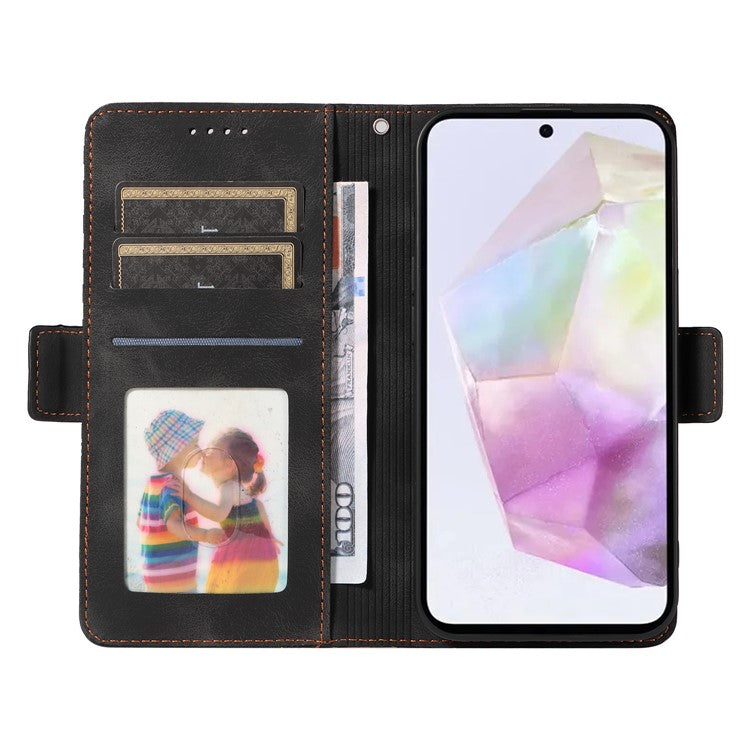 For Samsung Galaxy M35 5G Case Rhombus Starry PU Leather Phone Wallet Cover - Black