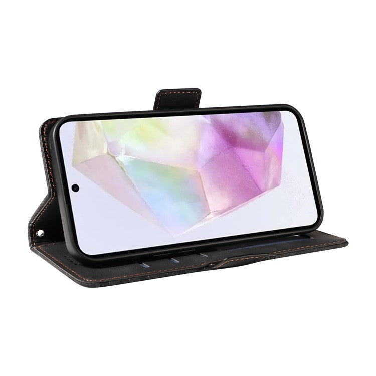 For Samsung Galaxy M35 5G Case Rhombus Starry PU Leather Phone Wallet Cover - Black