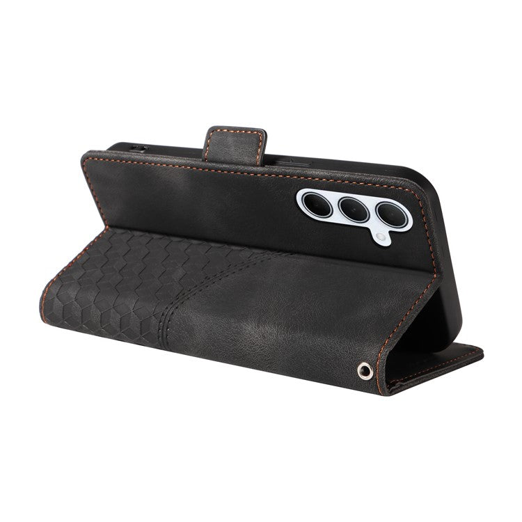 For Samsung Galaxy M35 5G Case Rhombus Starry PU Leather Phone Wallet Cover - Black