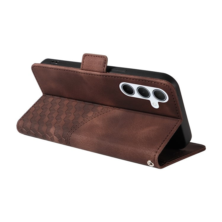 For Samsung Galaxy M35 5G Case Rhombus Starry PU Leather Phone Wallet Cover - Brown