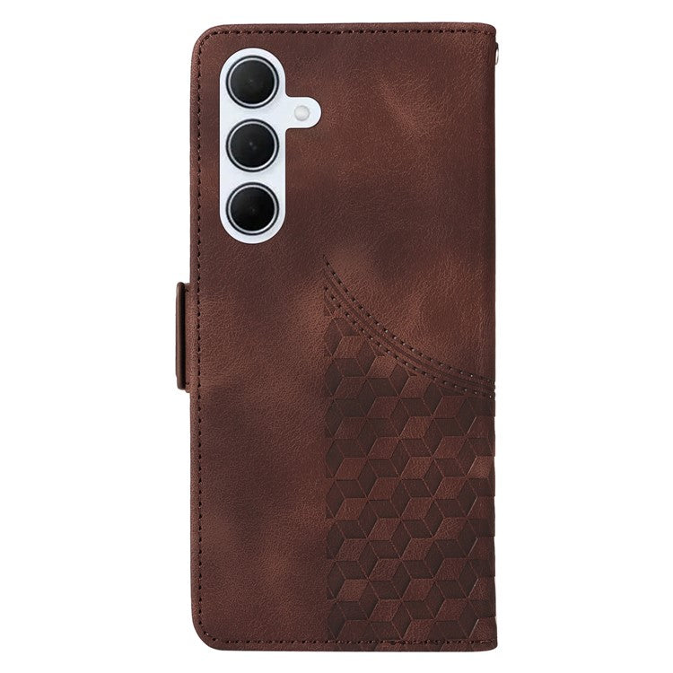 For Samsung Galaxy M35 5G Case Rhombus Starry PU Leather Phone Wallet Cover - Brown