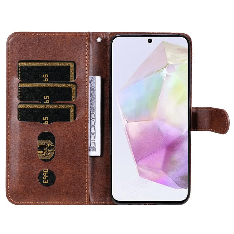 For Samsung Galaxy M35 5G Case Zipper Wallet PU Leather Stand Phone Cover - Brown