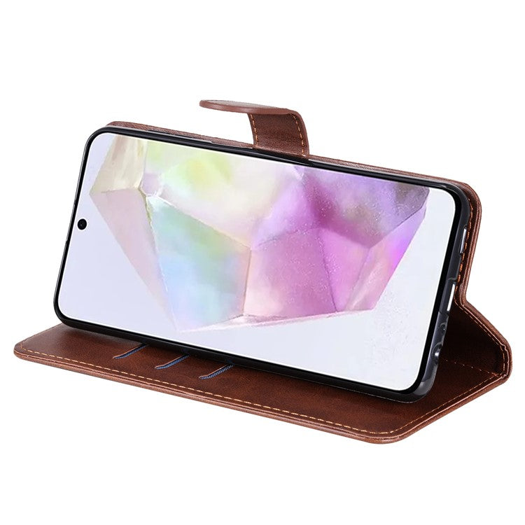 For Samsung Galaxy M35 5G Case Zipper Wallet PU Leather Stand Phone Cover - Brown