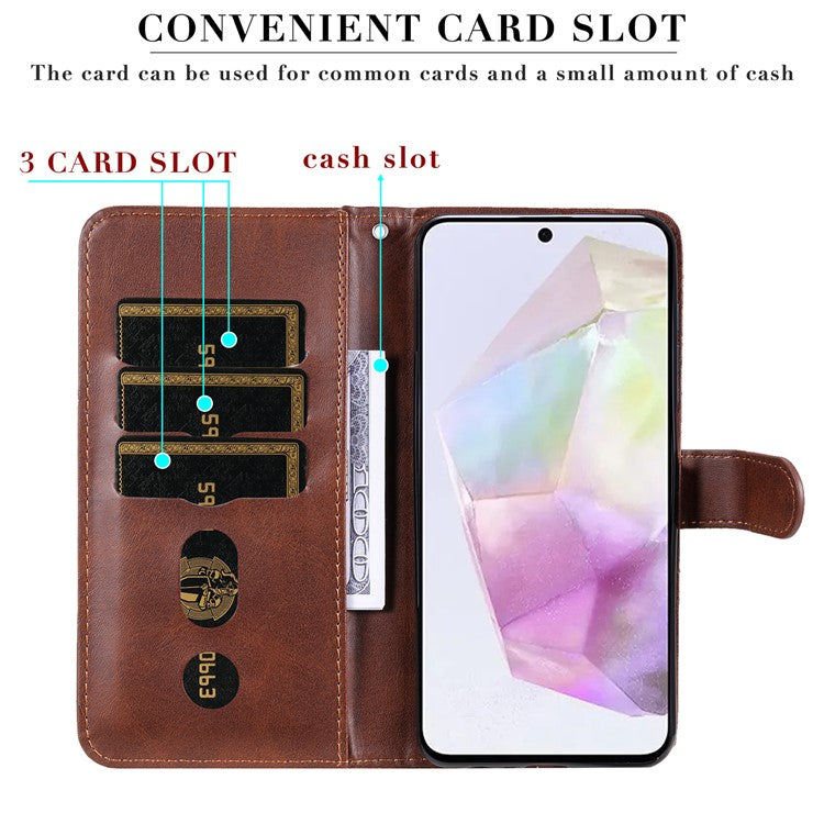 For Samsung Galaxy M35 5G Case Zipper Wallet PU Leather Stand Phone Cover - Brown