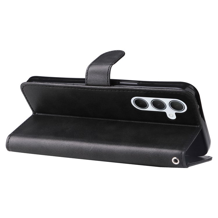 For Samsung Galaxy M35 5G Case Zipper Wallet PU Leather Stand Phone Cover - Black