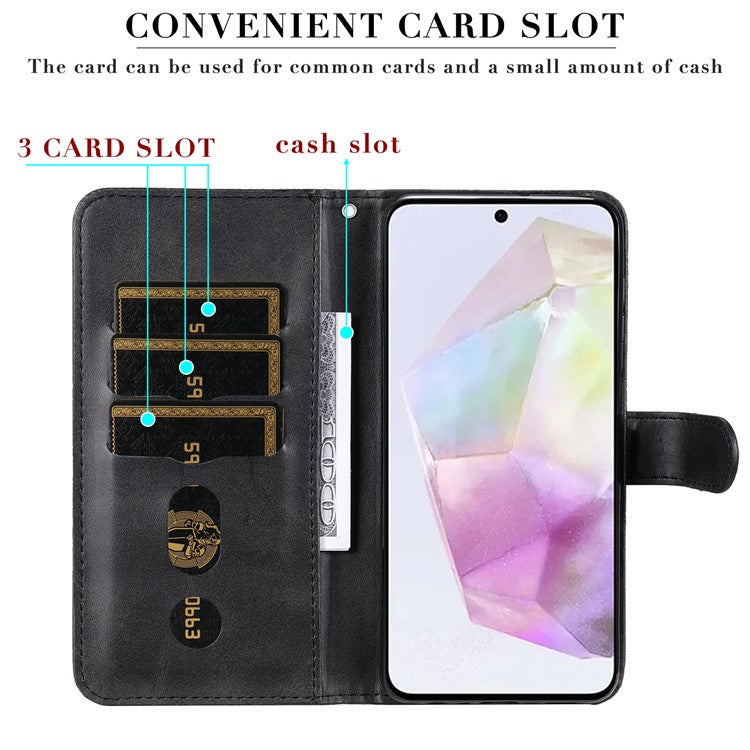 For Samsung Galaxy M35 5G Case Zipper Wallet PU Leather Stand Phone Cover - Black