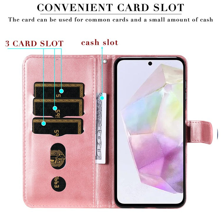 For Samsung Galaxy M35 5G Case Zipper Wallet PU Leather Stand Phone Cover - Pink