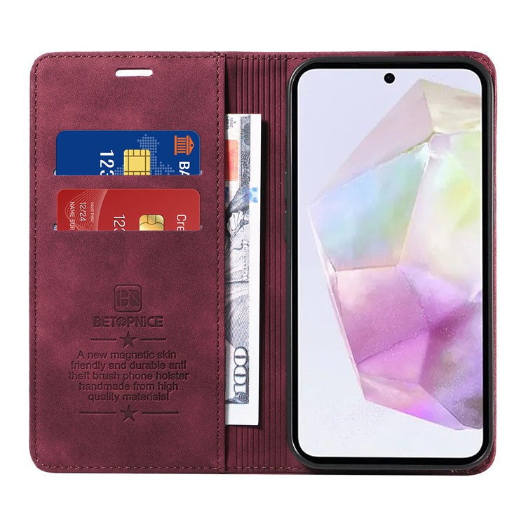 BETOPNICE 003 For Samsung Galaxy M35 5G Leather Case RFID Blocking Wallet Phone Cover - Red