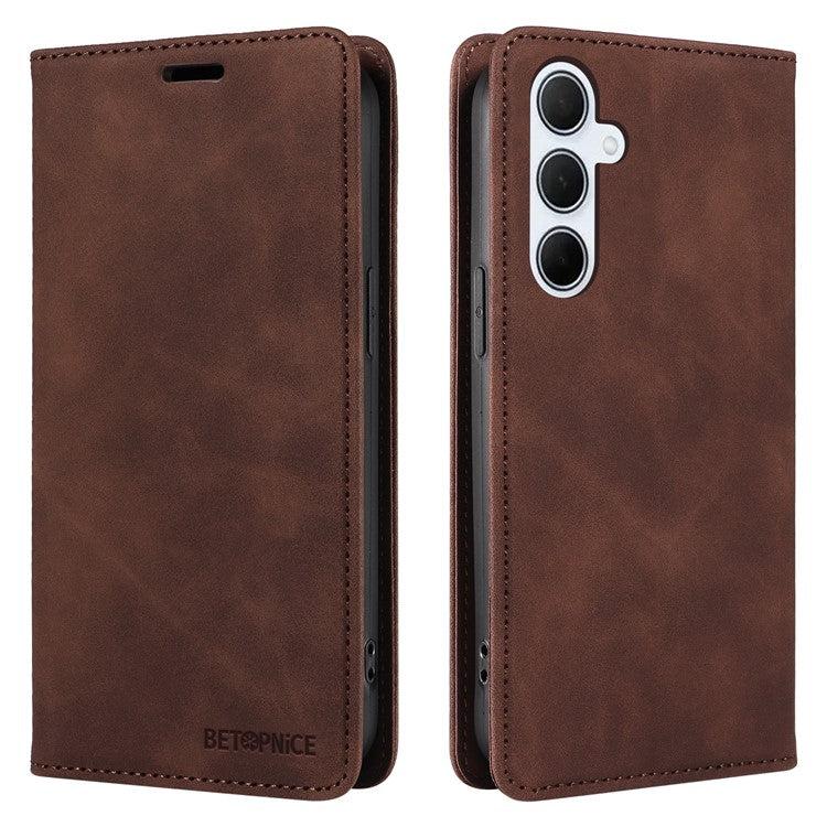 BETOPNICE 003 For Samsung Galaxy M35 5G Leather Case RFID Blocking Wallet Phone Cover - Brown