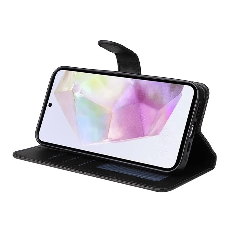 For Samsung Galaxy M35 5G Case Card Slots Wallet PU Leather Phone Cover - Black