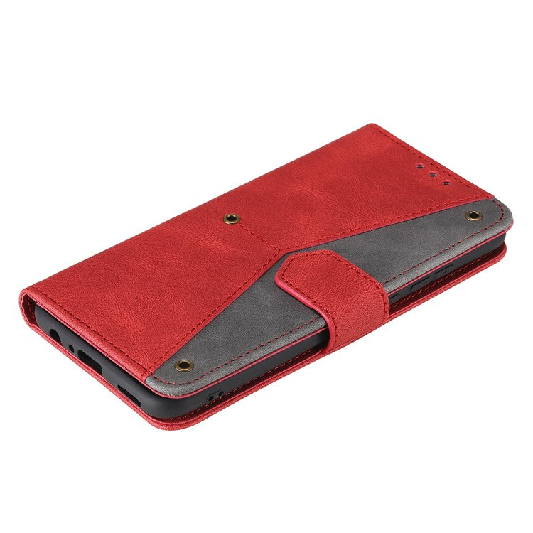 For iPhone 16 Protective Case Splicing Stitching Leather Flip Phone Cover - Red