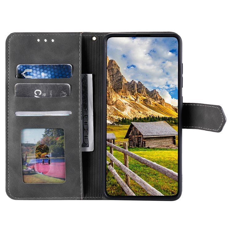 For iPhone 16 Protective Case Splicing Stitching Leather Flip Phone Cover - Grey