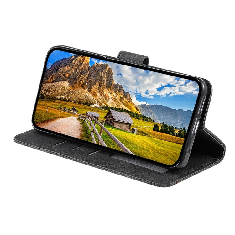 For iPhone 16 Protective Case Splicing Stitching Leather Flip Phone Cover - Grey