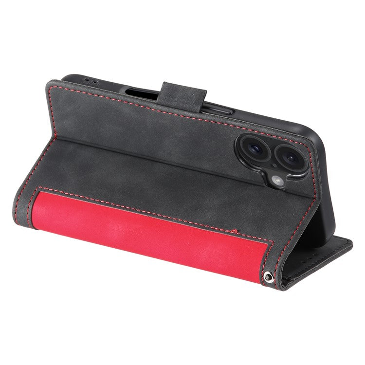 For iPhone 16 Plus Case Full Protection Vintage Splicing Leather Phone Cover - Red