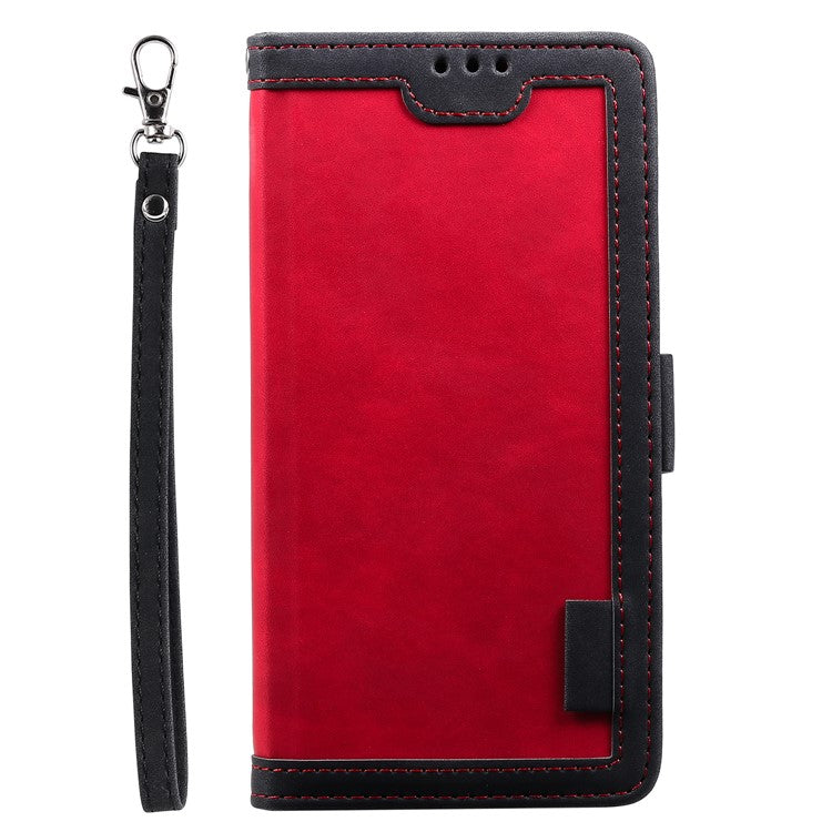 For iPhone 16 Plus Case Full Protection Vintage Splicing Leather Phone Cover - Red