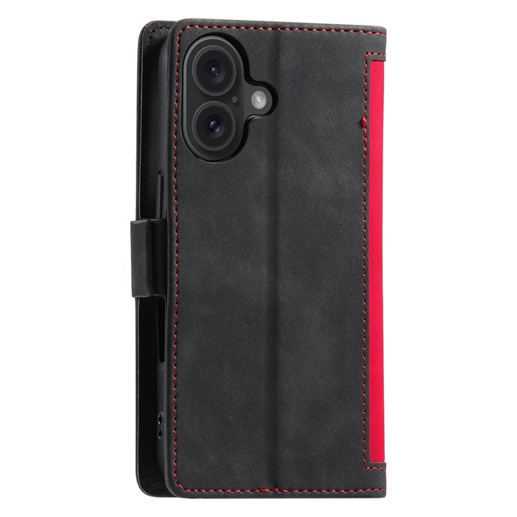 For iPhone 16 Plus Case Full Protection Vintage Splicing Leather Phone Cover - Red